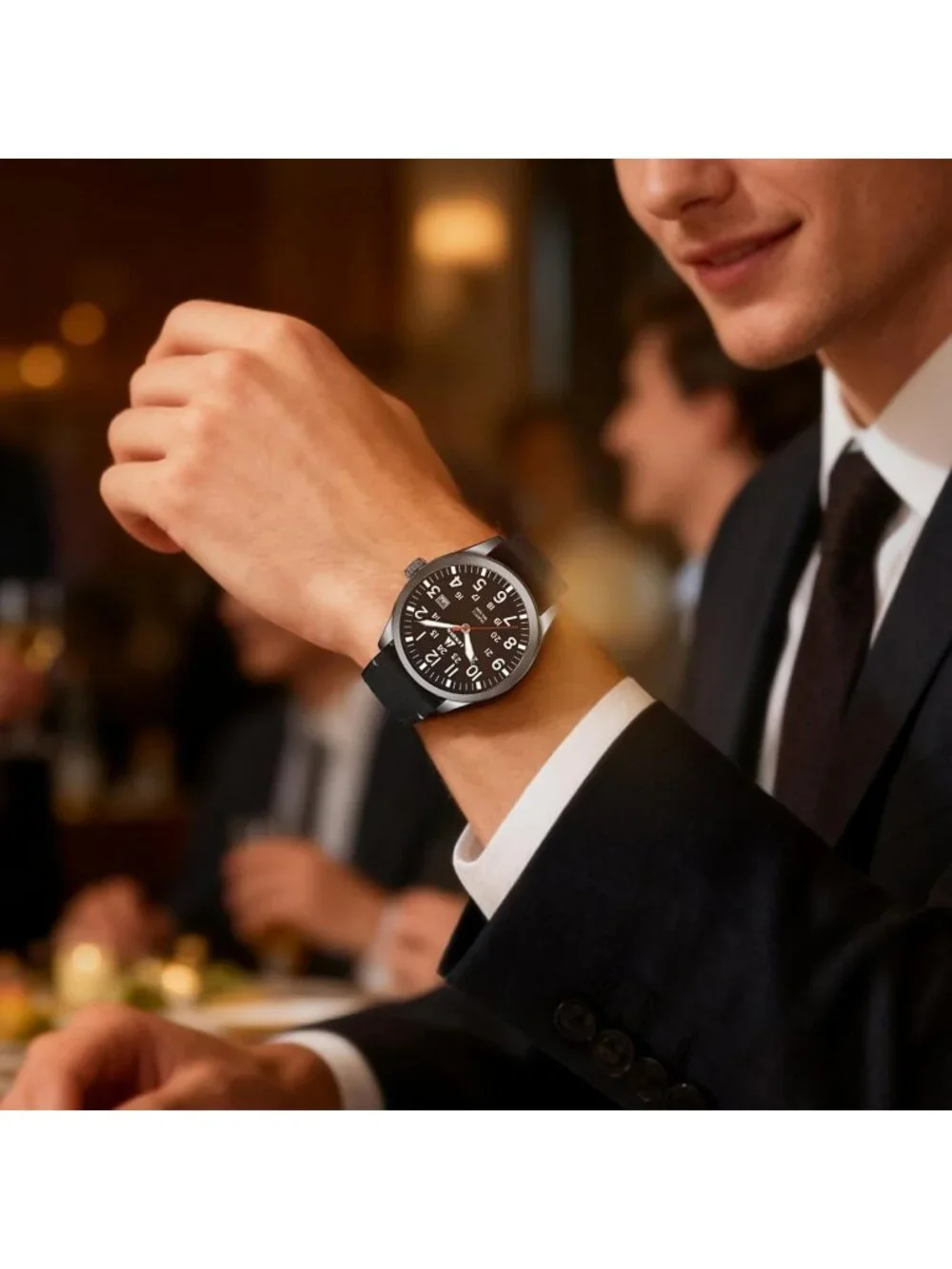 Mens Black Analog Quartz Expansion Band Easy Reader Waterproof Round Wrist Watch